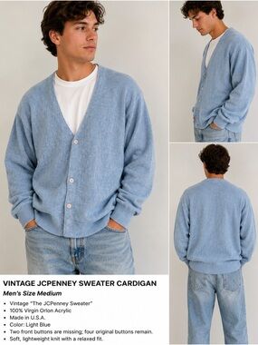 jcpenney Light Blue Men's Button-Front V-Neck Cardigan